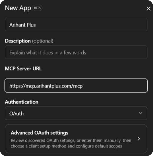 How to connect ArihantPlus MCP with ChatGPT Connector-modified.png